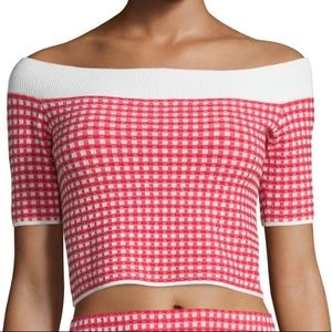 Adorable Jonathan Simkhai gingham stretch off the shoulder crop top